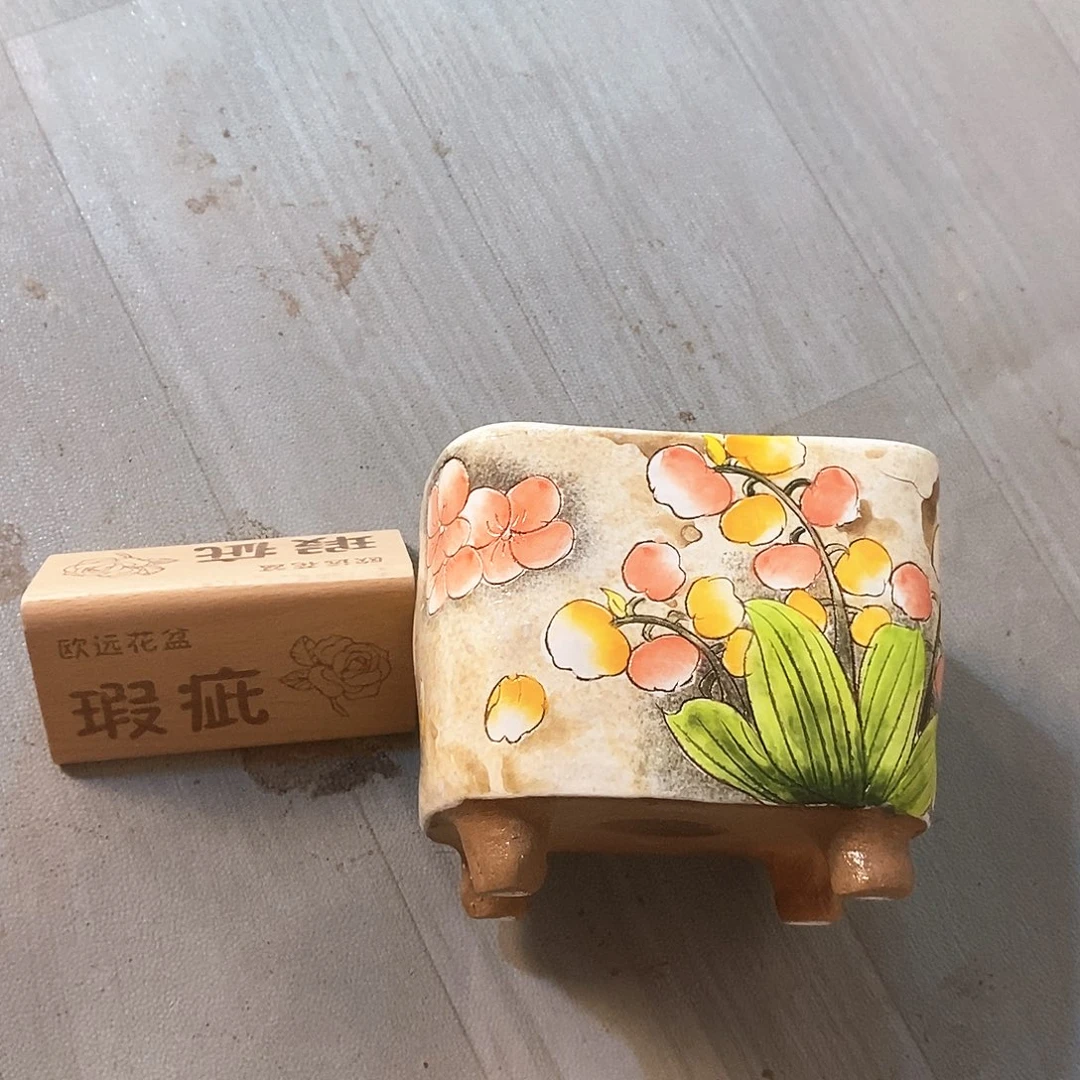 紫砂花盆红陶手绘花盆