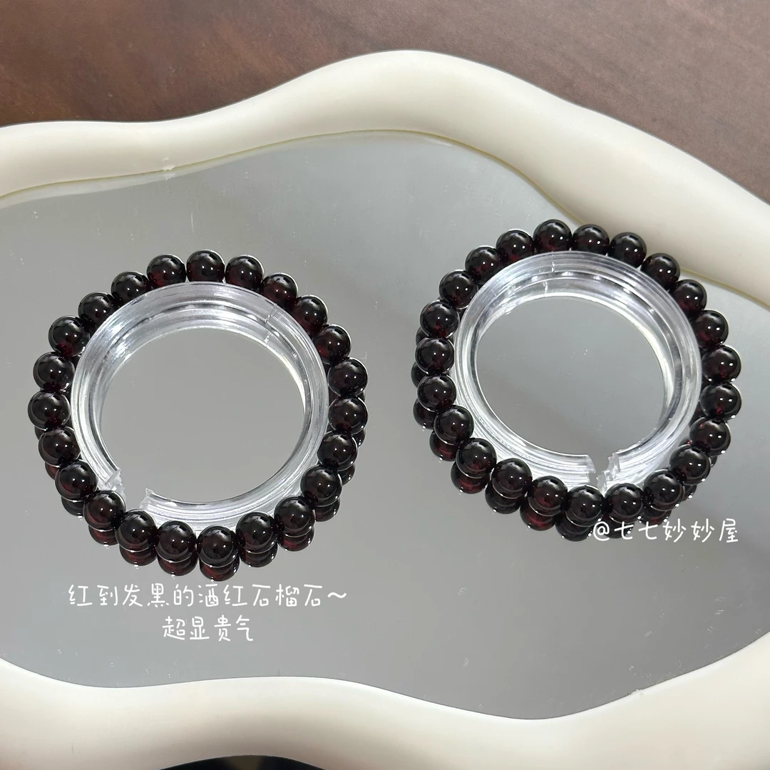 天然酒红石榴石素圈手串 8.5mm+