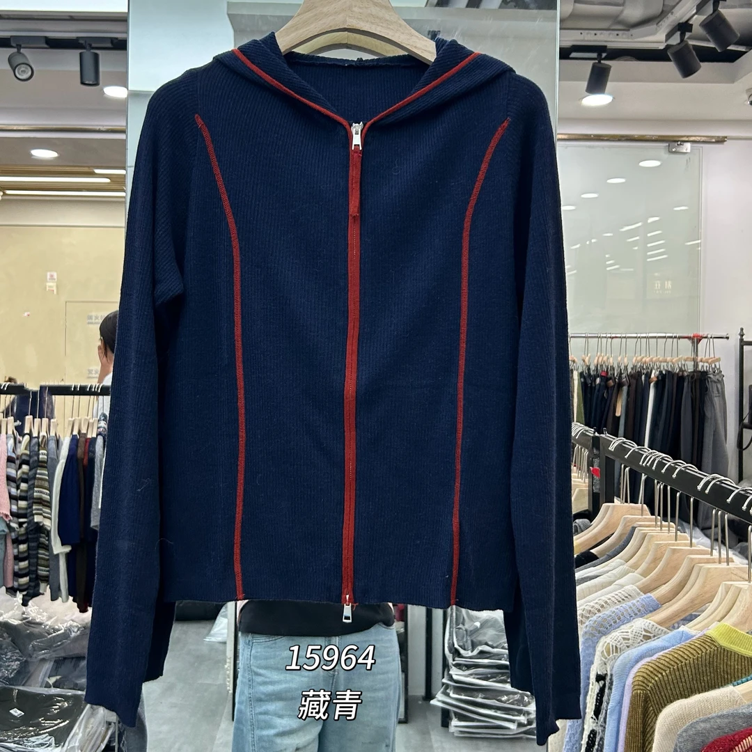 15964（部分无水洗唛，介意慎拍）WANGDAN新款连帽款开衫针织长袖