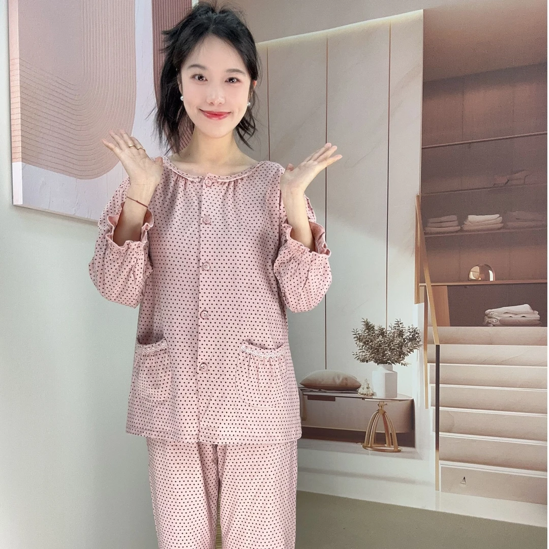 2025年新款睡衣女春秋季新款长袖长裤韩版宫廷风花纹家居服套装棉