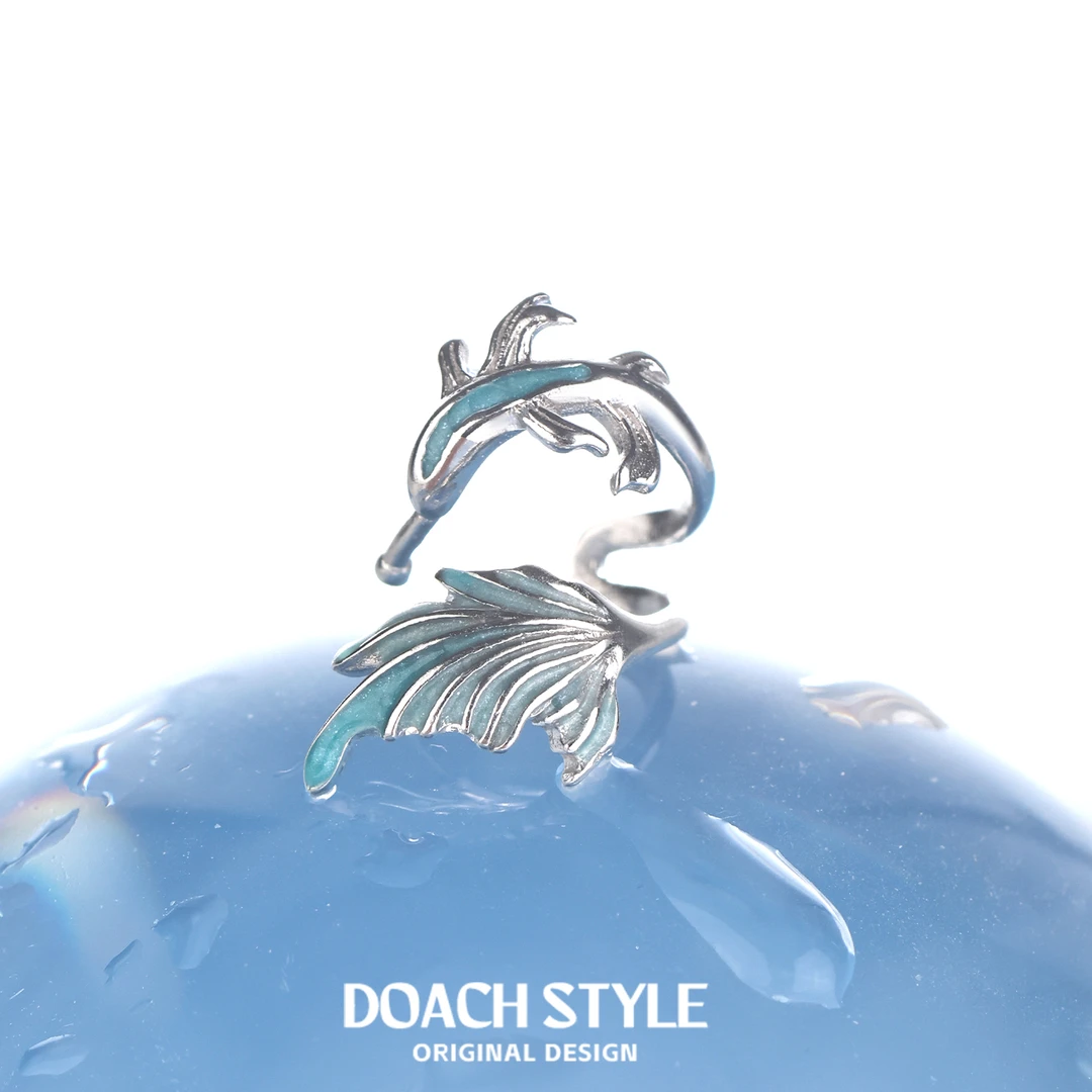 铜合金耳饰 灵蓝鱼耳夹无耳洞耳挂原创设计高级甜酷鱼形耳饰耳环