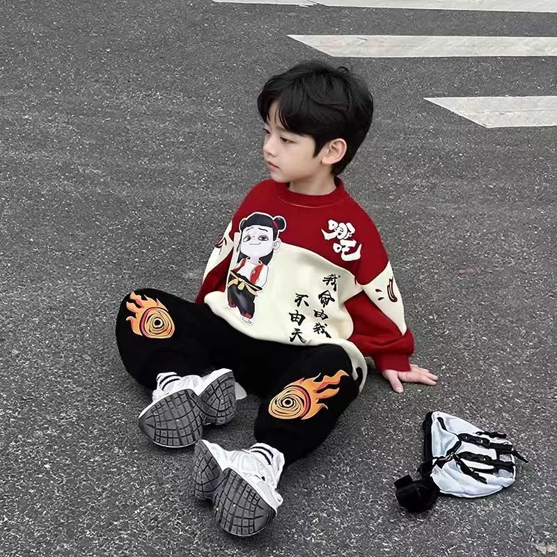 新款2025春秋哪吒亮灯男童中大童宽松时尚有型网红同款潮流新品套