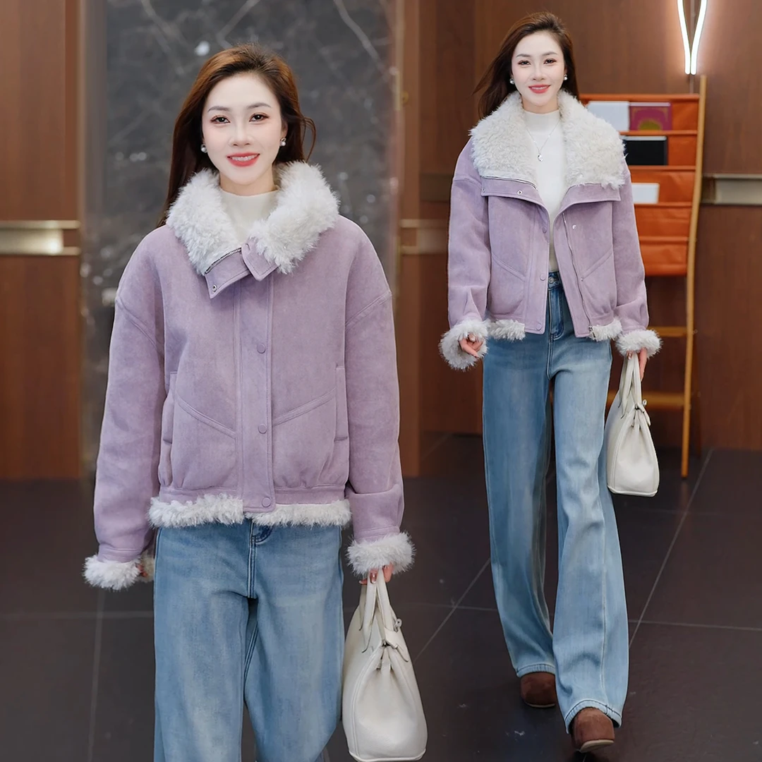 时尚洋气毛呢毛外套女2025冬季新款加厚毛茸茸皮毛一体上衣