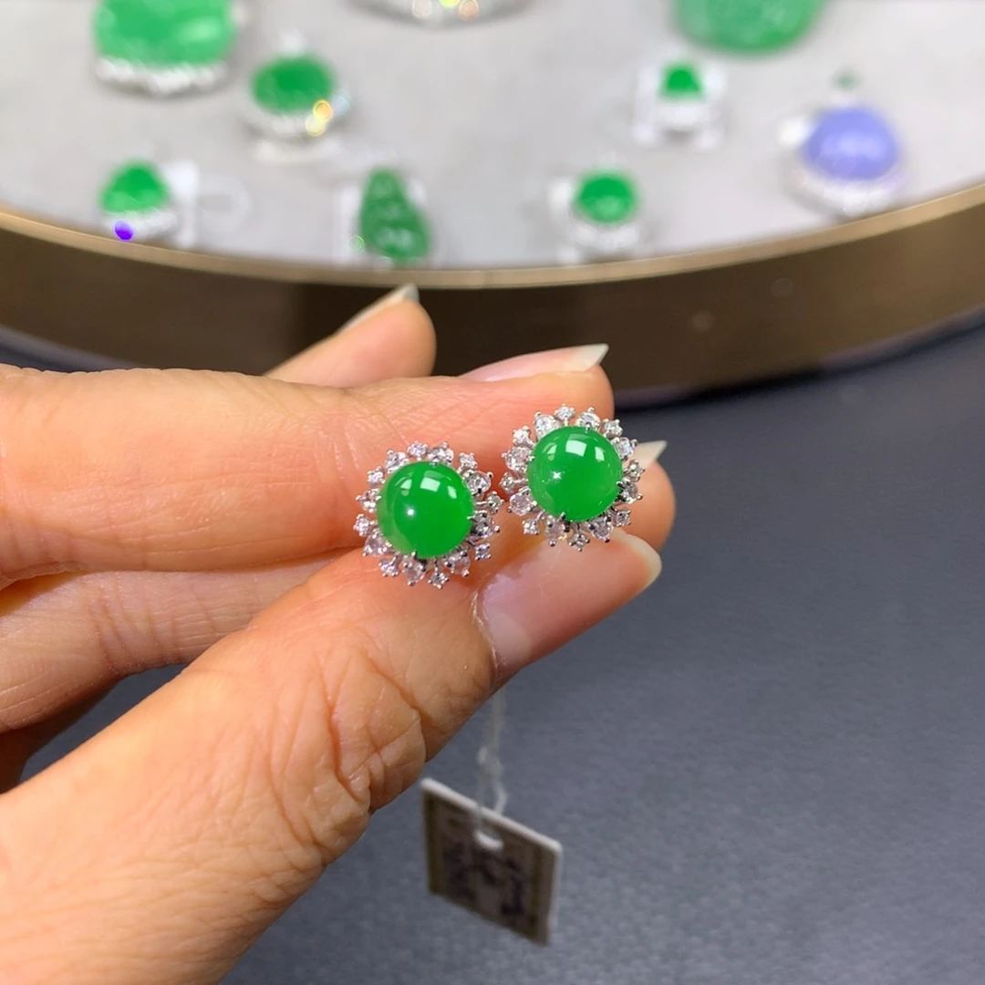 翡翠耳饰18K金镶嵌翡翠