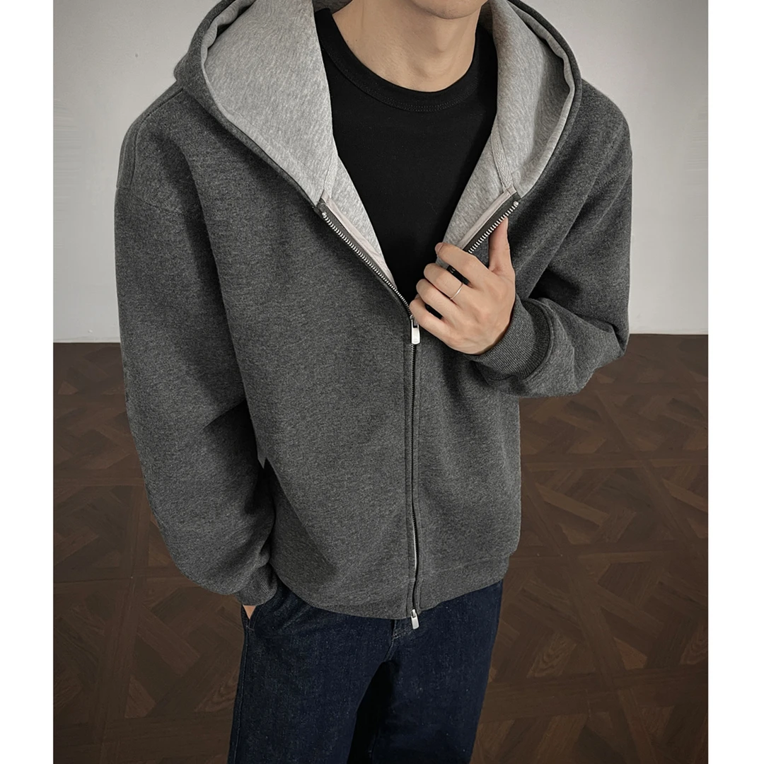 美式vintage重磅拼色连帽卫衣外套男款春秋潮牌宽松痞帅休闲上衣