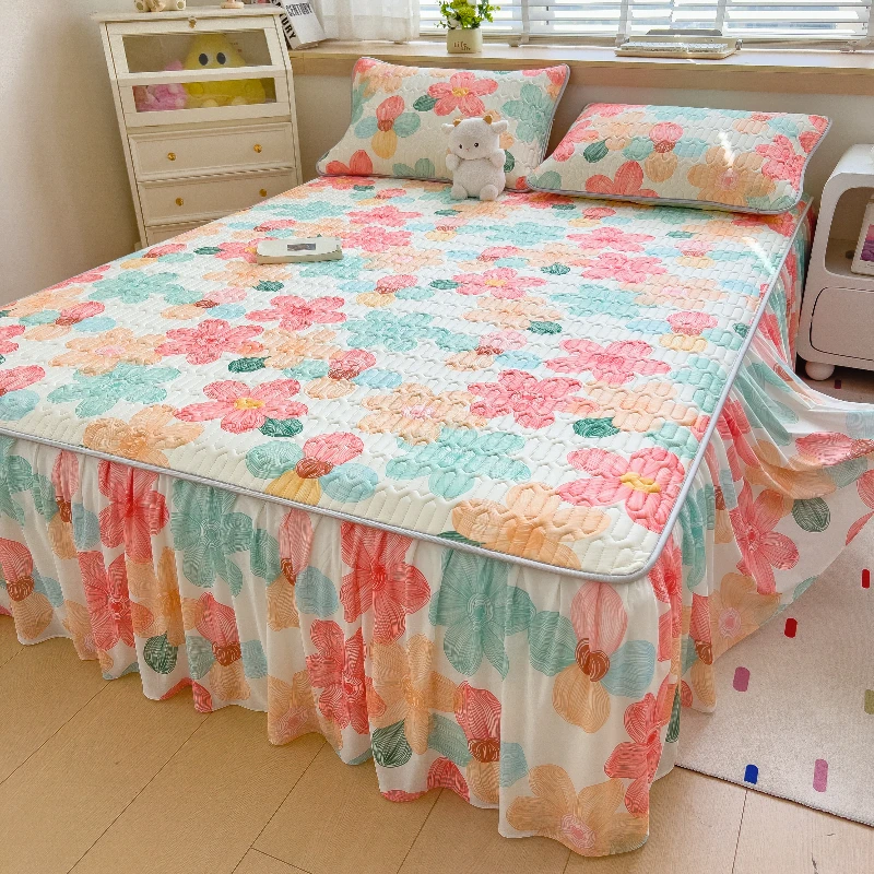 印花床裙款乳胶凉席加厚冰丝凉席夏季家用可水洗可折叠空调软席子