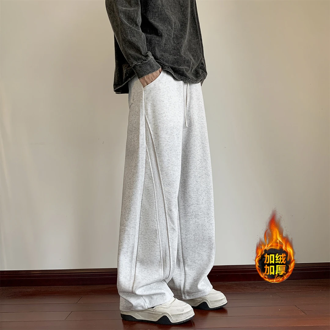 青少年初中学生裤子男生冬季加绒加厚保暖宽松直筒阔腿休闲运动裤