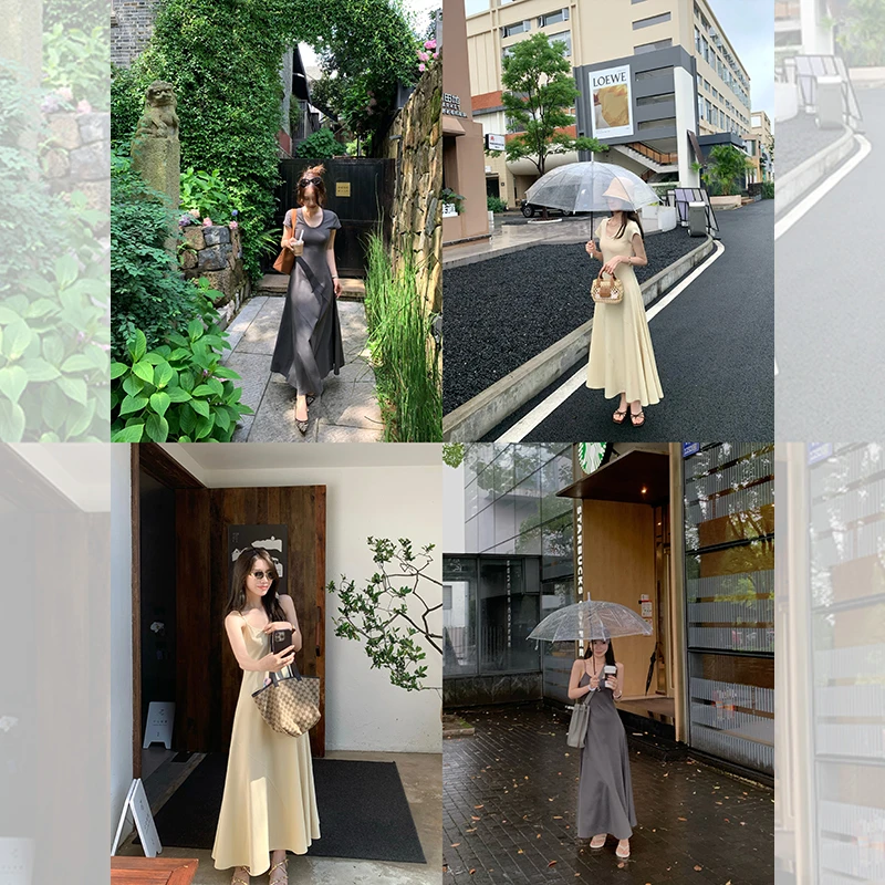 夏天长裙懒人裙 针织棉温柔气质 简约长款连衣裙女吊带裙QL242088