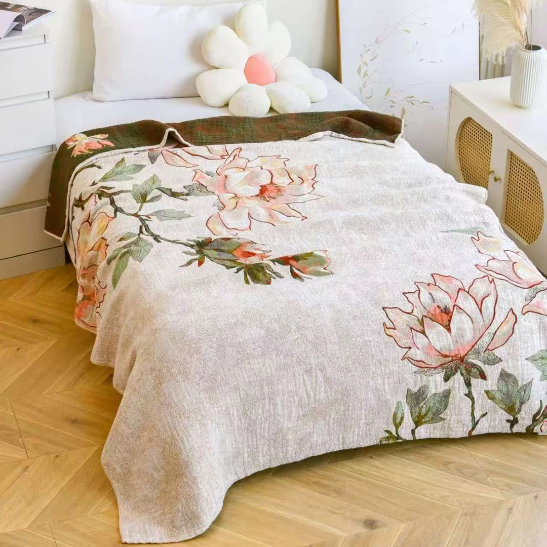 x【昙花一现】150*200cm高端轻奢罗布麻精梳纱床盖亲肤透气可机洗