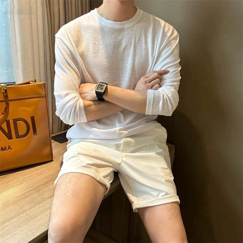 夏季2025新款透气防晒打底衫男士长袖T恤宽松百搭凉感简约上衣