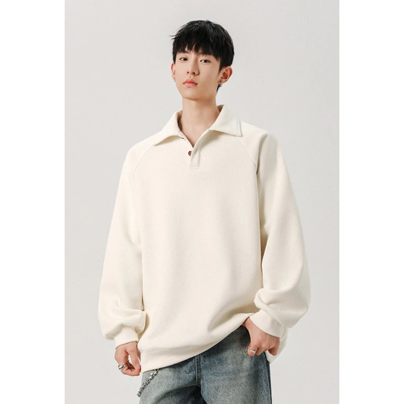 肌理感POLO领卫衣男2025秋季新款潮流宽松简约百搭休闲翻领上衣