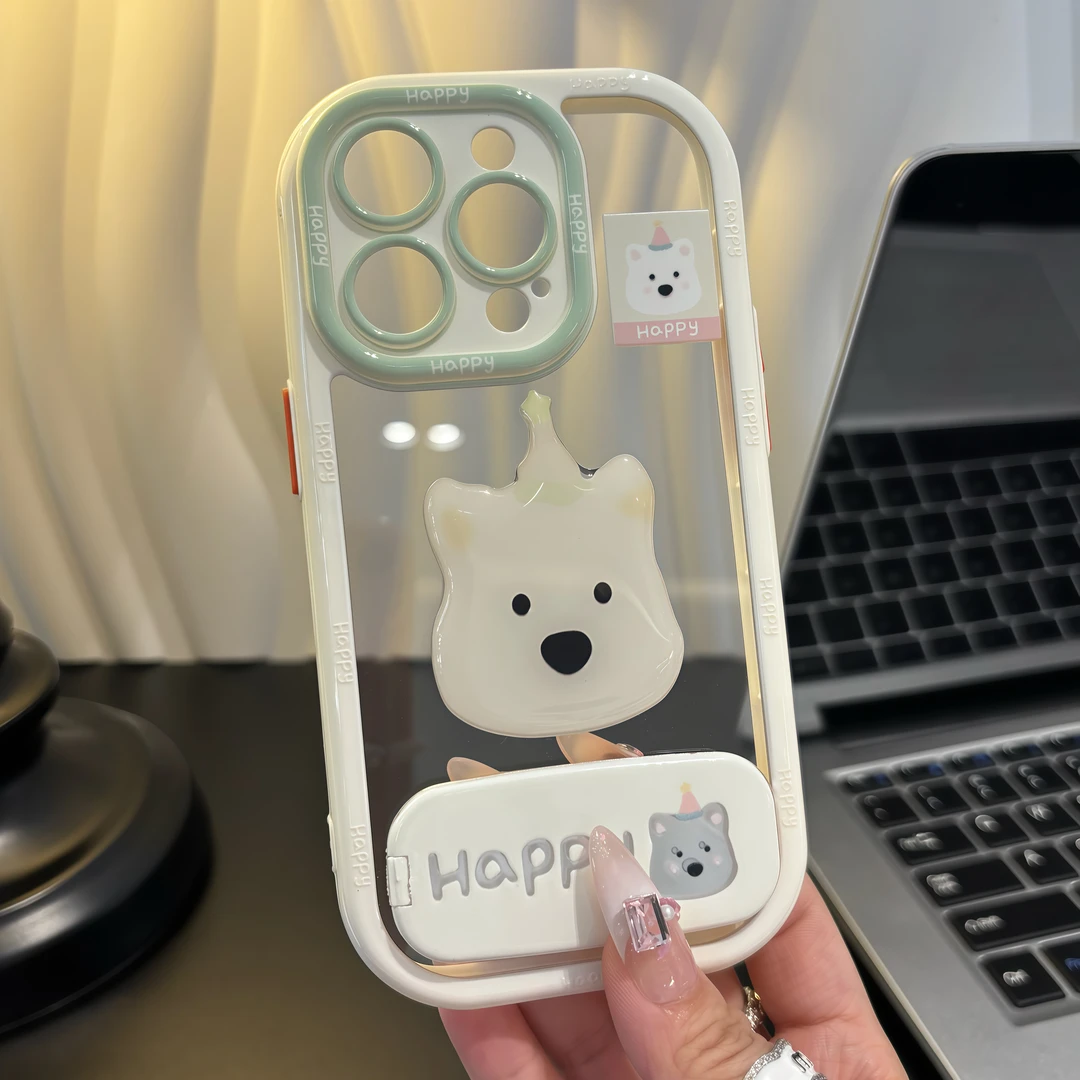 BANCA立体小狗镜面支架适用苹果16手机壳iPhone15小米14oppo华为