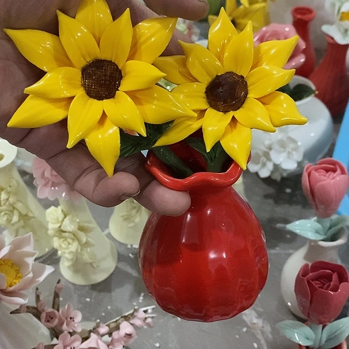 瓷片纯手工陶瓷花摆件瑕