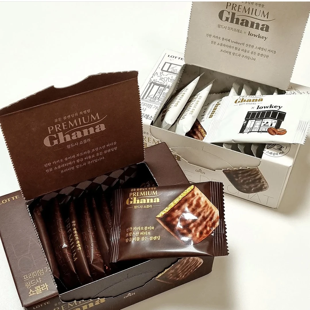 韩国进口食品巧克力味加纳涂层饼干儿童小零食13小包91g盒装