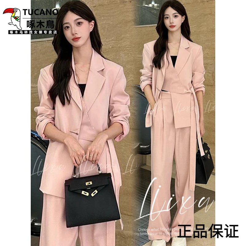 时尚套装女2025秋季新款洋气显瘦减龄气质西装领上衣阔腿裤两件套