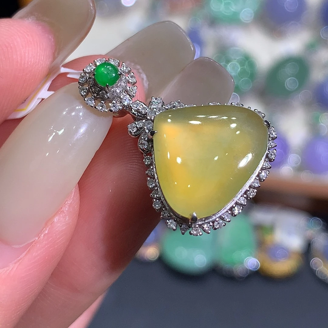 翡翠18K金镶嵌吊坠(不含链)