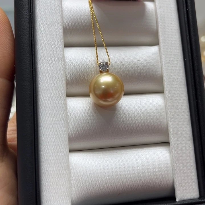 海水珍珠吊坠(不含链)18K金镶嵌13-14mm