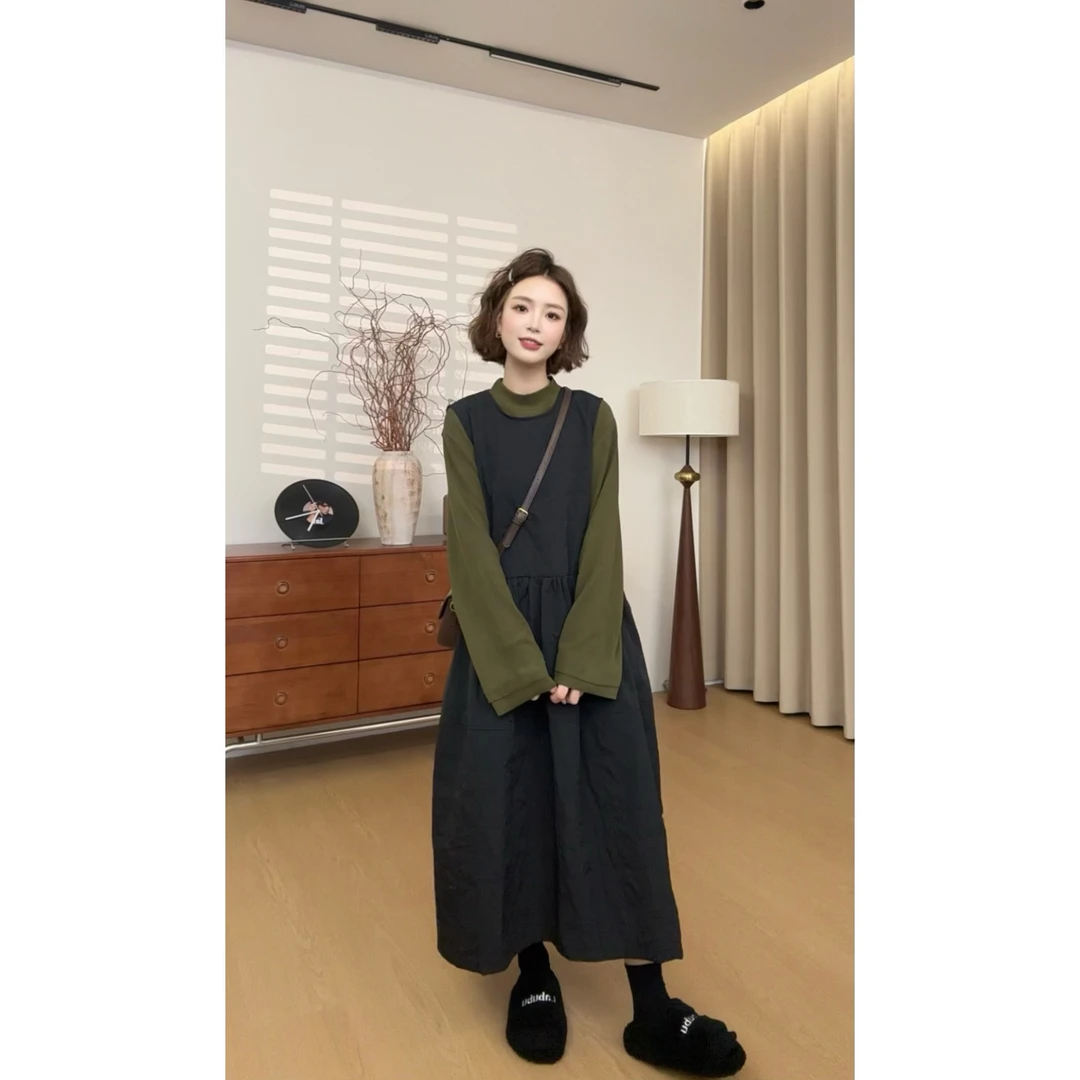 【张小九】菱形格秋冬百搭叠穿无袖夹棉显瘦背心裙Z2051