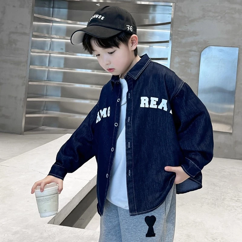 儿童装男童秋装衬衫2025新款春秋款中大童男孩牛仔帅气秋季衬衣潮