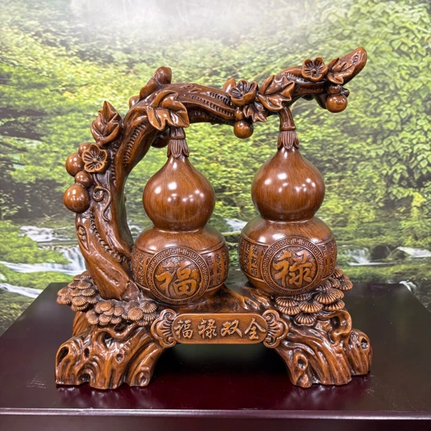 福禄双全木纹 客厅酒柜 电视柜家居装饰摆件