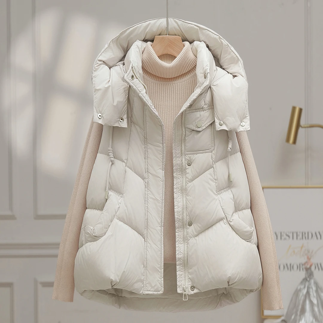 白鸭绒羽绒马夹女短款2025年新款轻薄马甲百搭坎肩背心连帽外套潮