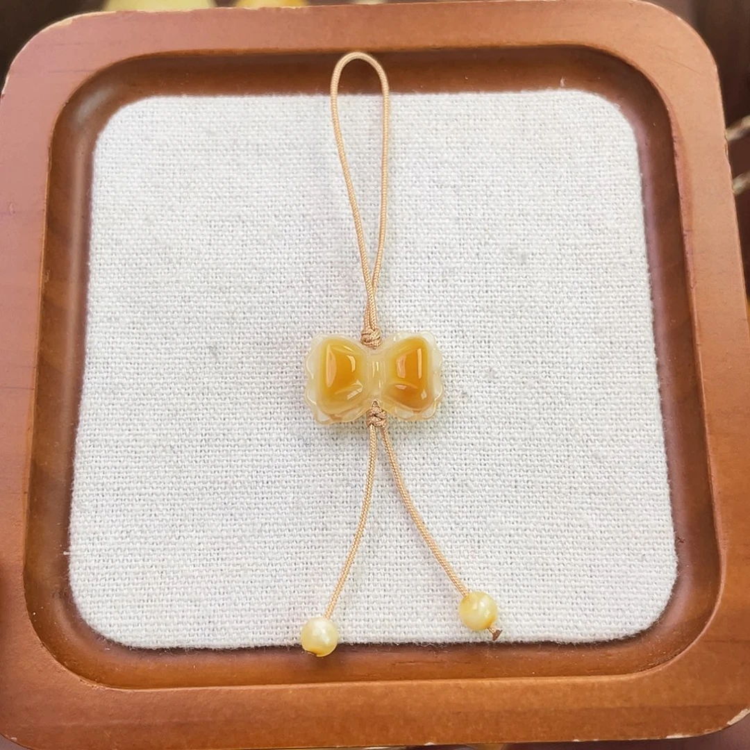 琥珀未镶嵌珠宝奇石蝴蝶结