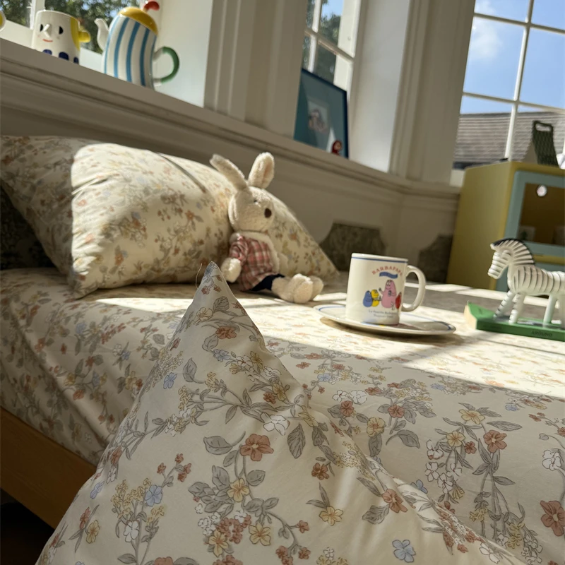 易安阁复古淡雅碎花楼兰阁纯棉床笠床单单件保护套宿舍床罩1.35m