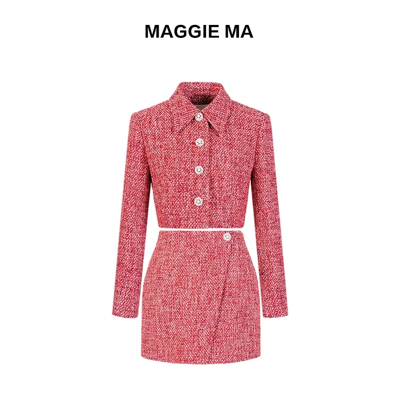 MAGGIE MA马婧财阀千金女装气质女人优雅粗花呢小香风套装裙004D