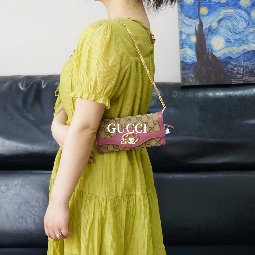 95新 GUCCI/古驰 老花拼皮链条钱包/YB04429278/9278