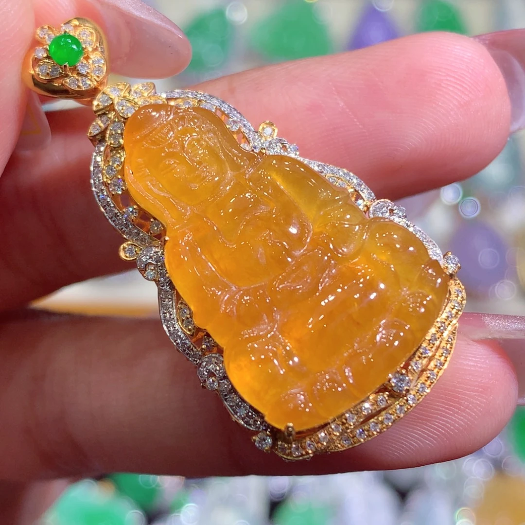 翡翠18K金镶嵌吊坠(不含链)