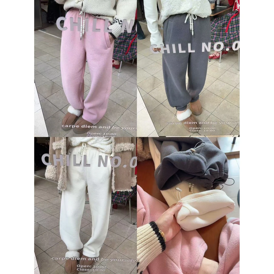 【YFONI】雪芙蓉三色加绒可抽绳珍珠绳子卫裤