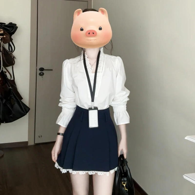 YM50063白色衬衫半身裙两件套装上班族春季流行穿搭2025新款女装