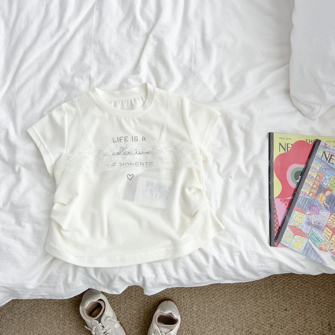 （现货）女童夏季蕾丝花边短袖t恤韩版洋气女宝半袖薄款YKYXW57177