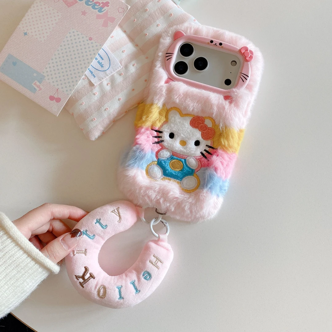 【高定款】苹果华为秋冬可爱毛绒彩虹Kitty猫适用iPhone17-11手机壳