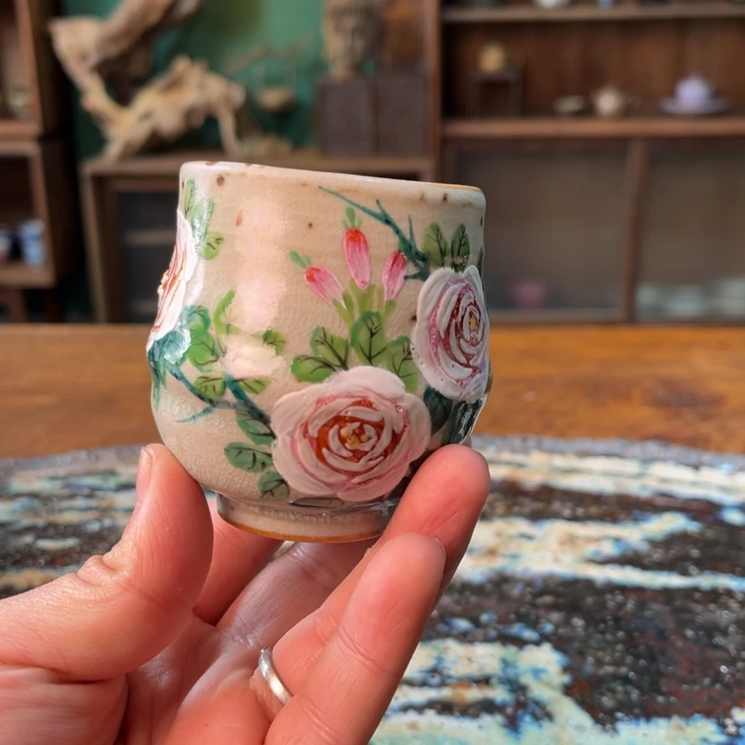 杯柴烧手工手绘陶瓷