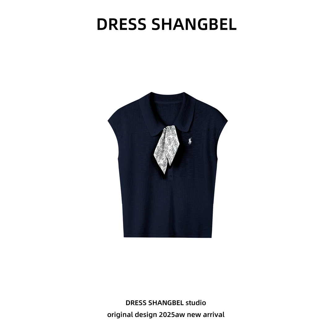 DRESS 2025夏季新款C23时尚百搭翻领无袖针织短袖夏日穿搭5285