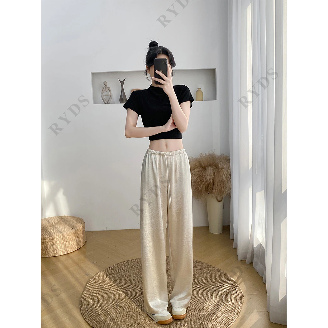 杰瑞【妮菲儿】垂感鎏金缎面休闲裤醋酸裤女春夏2025新款裤子