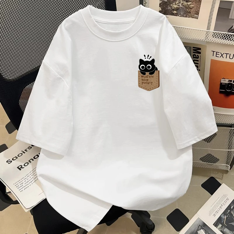 100%纯棉短袖t恤男女同款百搭新款港风ins打底衫休闲学生半袖上衣