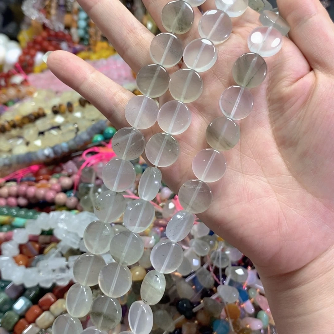玛瑙/玉髓足银镀金镶嵌珠宝半成品云雾水晶圆饼一条卡14mm
