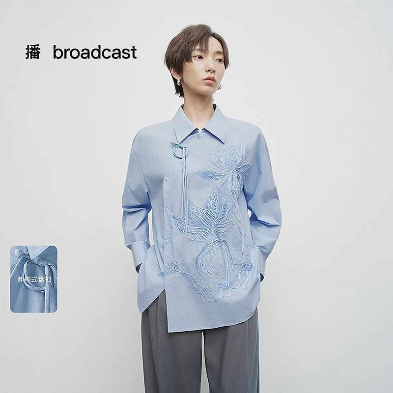 【达人专属】【】春夏播莲花刺绣平整袖口衬衫BDS1CD1401