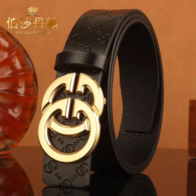 皮带裤腰带男士新款休闲扣高档百搭潮流腰带送礼礼盒装真皮裤带男