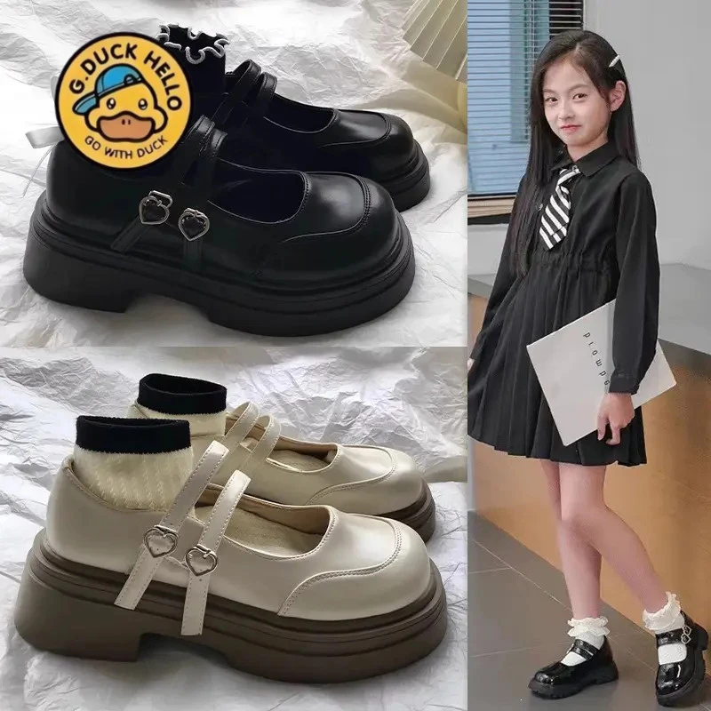 小黄鸭女童皮鞋2025春秋季新款儿童黑色演出鞋中大童公主鞋单鞋