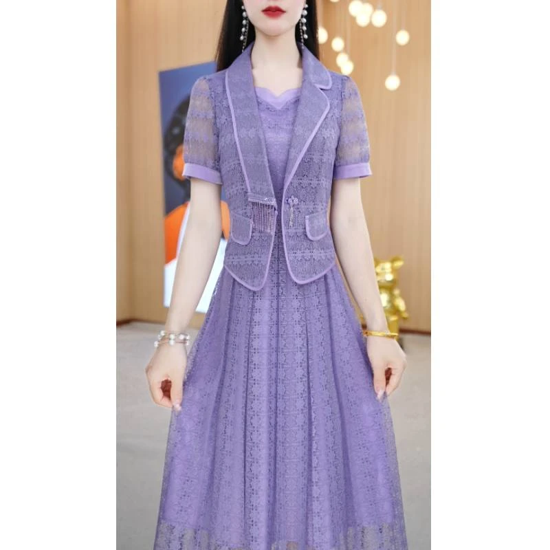 【两件套】夏季新款西装领纯色显白透气舒适两件套套装裙M-4XL