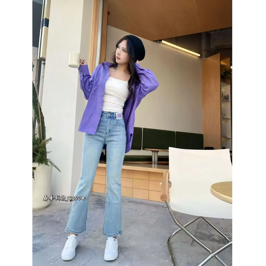 【品牌特价】爆款女九分喇叭裤2025春夏新款显瘦气质欧若风18300
