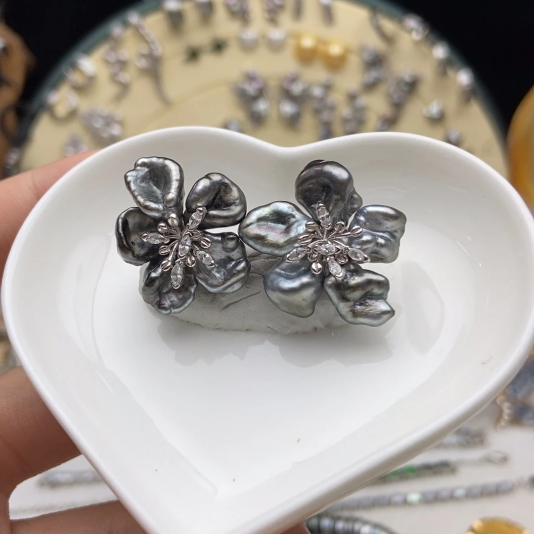 海水珍珠画框银S925镶嵌炫彩大溪地花花吊坠