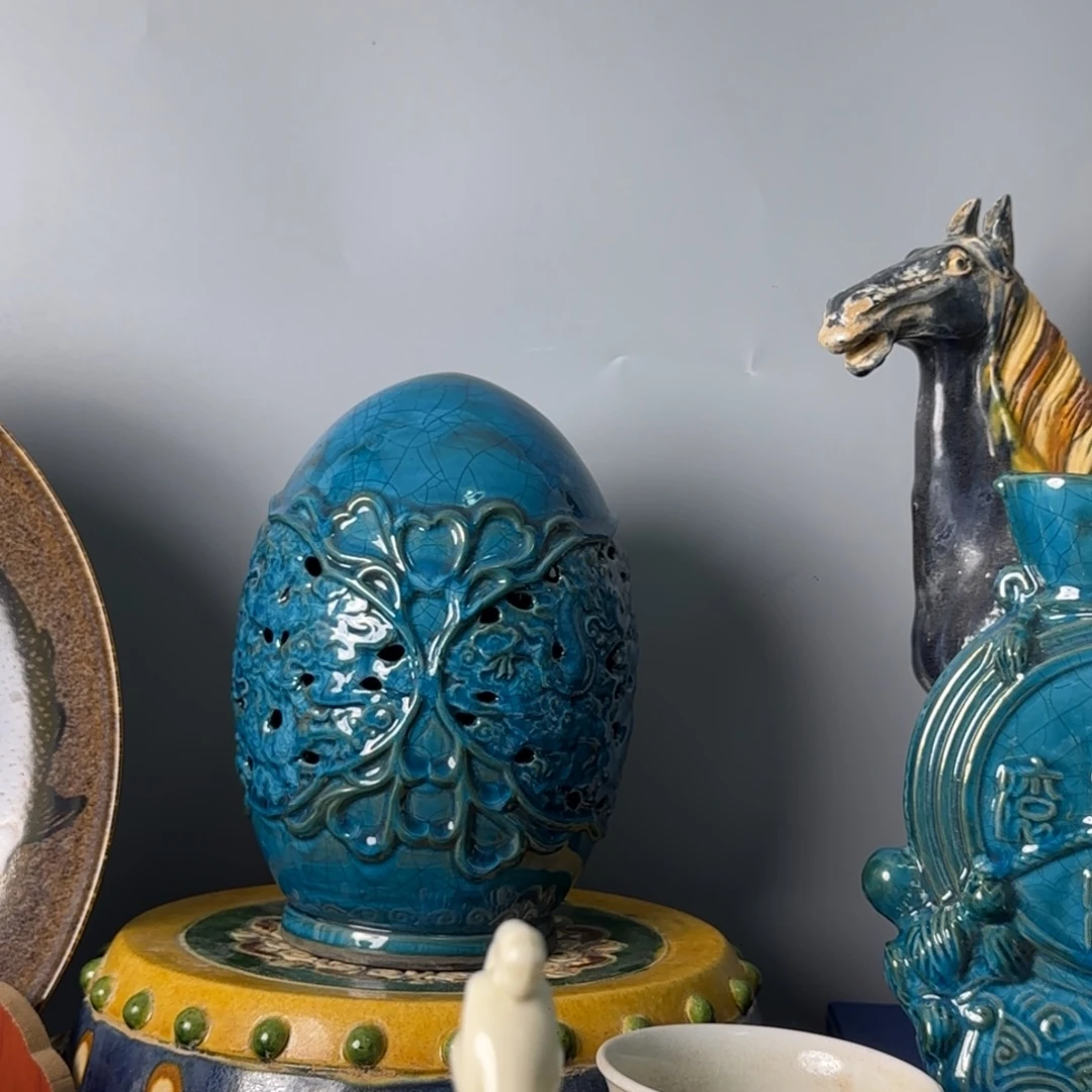摆件俩件一起蓝色的全美品