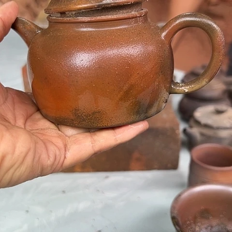 用***石戬谷龙窑柴烧茶壶8