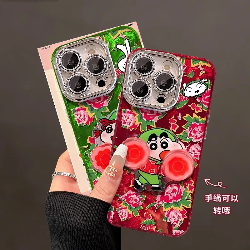 精孔冰川纹二人转小新支架适用苹果16华为vivo小米OPPO情侣手机壳