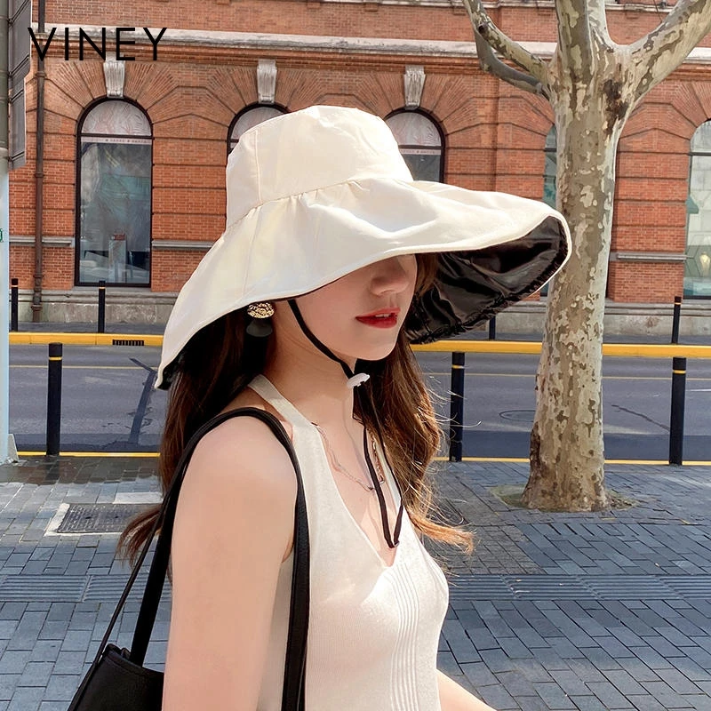 Viney防晒帽女网红百搭大帽檐遮脸遮阳渔夫帽时尚防紫外线太阳帽