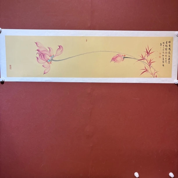 听兰老师纯手绘国画精品四尺对开花开富贵拓裱画芯146:33